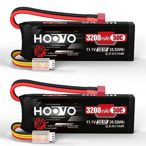 3S Lipo Akku 11,1V 3200mAh 50C SoftCase Lipo Battery mit Dean-Style T Stecker RC Batterie HOOVO für RC Auto Hubschrauber Flugzeug Quadcopter Modelle (2 Stück) von HOOVO