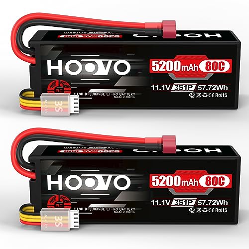 HOOVO 3S Lipo Akku 11,1V 5200mAh 80C HardCase Lipo Battery mit Deans T Stecker RC Batterie für RC Auto LKW Heli Flugzeug Rock Crawler Airplane Helicopter Rc Car Truck Boot (2 Stück) von HOOVO