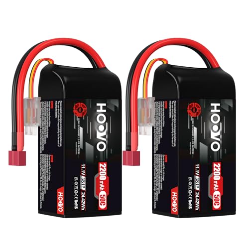 3S Lipo Akku 2200mAh 11,1V 50C SoftCase Kurze Batterie Lipo Battery mit Dean-Style T Stecker RC Batterien HOOVO für 1:14 RC Auto LKW Heli Flugzeug Rock Crawler Airplane Helicopter (2 Stück) von HOOVO