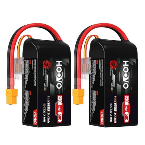 3S Lipo Akku 2200mAh 11,1V 50C SoftCase Kurzepack Batterie Lipo Battery mit XT60 Stecker RC Batterien HOOVO für 1:14 RC Auto LKW Heli Flugzeug Rock Crawler Airplane Helicopter (2 Stück) von HOOVO