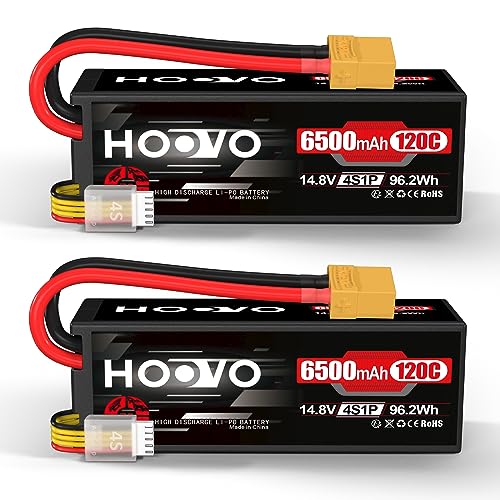 HOOVO 4S Lipo Akku 14,8V 6500mAh 120C RC Battery Hardcase mit XT90 Stecker für RC Buggy Truggy Crawler Monster Car Boat Racing Drone UAV Drohne FPV Hobby(2 Stück) von HOOVO