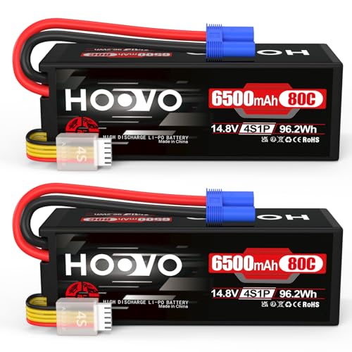 4S Lipo Akku 14,8V 6500mAh 80C RC Batterie EC5 Stecker Hard Case Wiederaufladbarer Akku HOOVO für RC Auto LKW Buggy Quadcopter Hubschrauber Flugzeug Racing Drone (2 Stück) von HOOVO