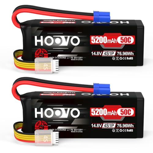 4S Lipo Akku 14,8V 5200mAh 50C RC Batterie EC5 Stecker HOOVO für RC Auto LKW Buggy Quadcopter Hubschrauber Flugzeug Racing Drone Hobby (2 Stück) von HOOVO