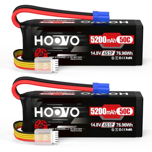 HOOVO 4S Lipo Akku 14.8V 5200mAh 50C RC Batterie EC5 Stecker für RC Auto LKW Buggy RC Quadcopter Hubschrauber Flugzeug Racing Drone Hobby (2 Stück) von HOOVO