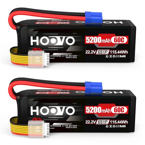 HOOVO 6S 5200mAh RC Batterien 22,2V 60C LiPo Akku Batterie mit EC5 Stecker für Helikopter RC Flugzeug RC Hubschrauber Align Flugzeu Hobby (2 Stück) von HOOVO