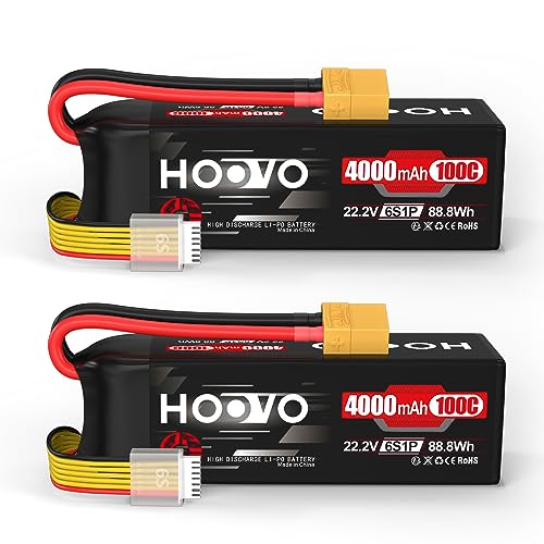6S Lipo Akku 22,2V 4000mAh 100C RC Batterie SoftCase mit XT90 Stecker Aufladbarer Akkus HOOVO für RC Quadrocopter Flugzeug Helikopter Auto Boot Hobby Hubschraubern der Größe 600(2 Stück) von HOOVO