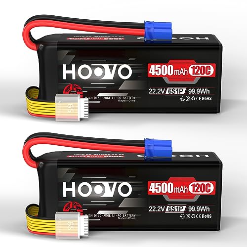 HOOVO 6S Lipo Akku 22,2V 4500mAh 120C RC Batterie SoftCase mit EC5 Stecker für 70mm 80mm 90m EDF RC Auto LKW Buggy RC Quadcopter Hubschrauber Flugzeug Racing Drone X-Klasse Drohnenrennen(2 Stück) von HOOVO