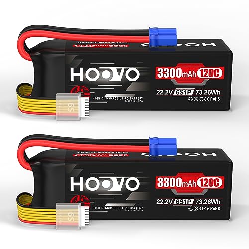 HOOVO 6S Lipo Akku 3300mAh 120C 22,2V RC Batterie mit EC5 Connector SoftCase für RC Auto Flugzeug Boot LKW drohne, FPV Hobby (2 Stück) von HOOVO