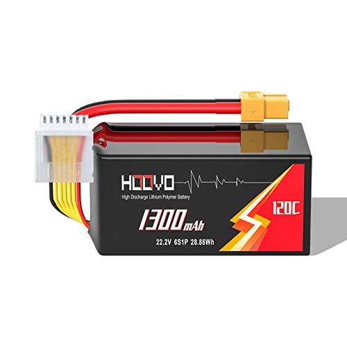 HOOVO 6S Lipo RC Akku 22.2V 120C 1300mAh Modellbau Akku mit XT60 Stecker Batterie Ersatzakku für RC Auto Flugzeug Helikopter Boot Buggy von HOOVO