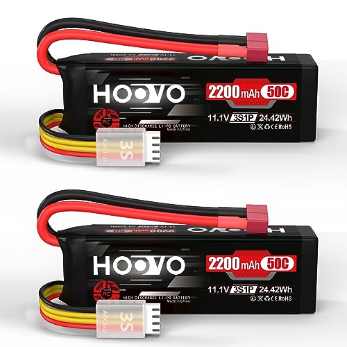3S Lipo 11,1V 2200mAh 50C SoftCase Lipo Batterien mit Dean-Style T Batterie RC Akku HOOVO für RC Auto Boat Truck Heli Flugzeug Quadcopter Hubschrauber Multi-Motor Hobby (2 Stück) von HOOVO