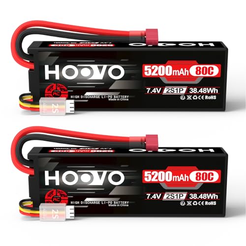 HOOVO RC Batterie 2S LiPo Akku 7,4V 5200mAh 80C Hardcase mit Deans Stecker Batterie Ersatzakku für RC Auto LKW Heli Flugzeug Rock Crawler Airplane Helicopter Rc Car Truck Boot(2 Packs von HOOVO