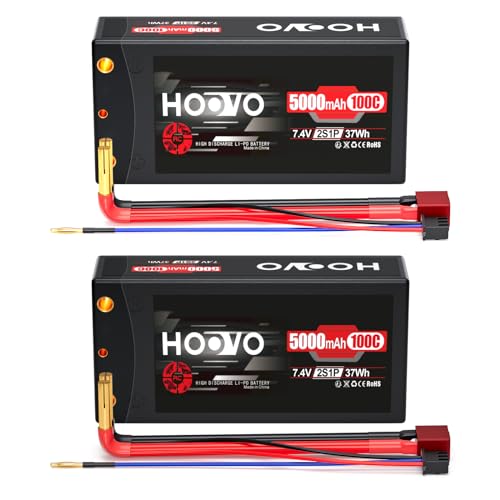 HOOVO RC Batterie 7,4V 5000mAh 100C 2S Lipo Akkus HardCase mit 4.0 mm Banana to Deans Plug für RC Auto Boot Truck LKW Truggy RC Hobby (2 Stück) von HOOVO