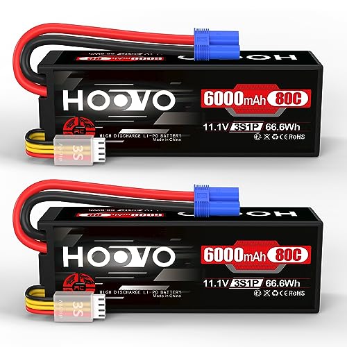 HOOVO RC Battery 3S Lipo Akku 11.1V 6000mAh 80C Hard Case Akku mit EC5 Anschlussstecker für RC 1/8 1/10 Scale Fahrzeuge Auto LKW Boote (2 Packungen) von HOOVO