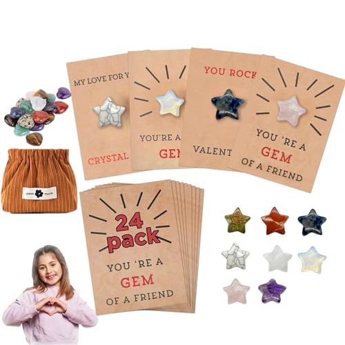 24PCs Valentines Cards with Star-Shape Crystals-Valentines Day Gifts for Kids, Valentines Day Cards for Kids, Valentine Gift Exchange for Boys Girls Toddlers Class Classroom School Party (1Set-Star) von HOPASRISEE