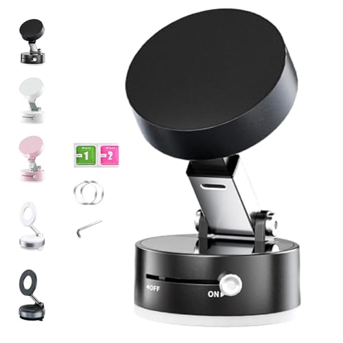 HOPASRISEE Magnetischer Telefonständer mit Vakuumsauger, Faltbarer Magpro 360°-Telefonhalter, magnetischer Vakuum-Handyhalter for alle Telefone im Auto/Spiegel/Fitnessstudio, Schwarz(Regular Black) von HOPASRISEE