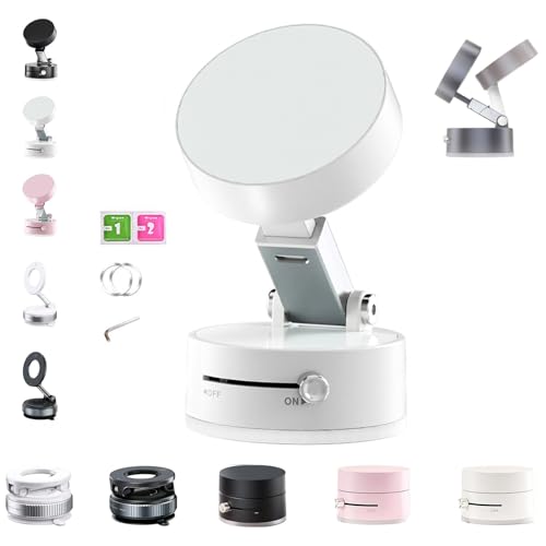 HOPASRISEE Magnetischer Telefonständer mit Vakuumsauger, Faltbarer Magpro 360°-Telefonhalter, magnetischer Vakuum-Handyhalter for alle Telefone im Auto/Spiegel/Fitnessstudio, Schwarz(Regular White) von HOPASRISEE