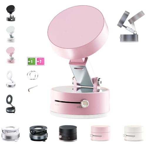 HOPASRISEE Magnetischer Telefonständer mit Vakuumsauger, Faltbarer Magpro 360°-Telefonhalter, magnetischer Vakuum-Handyhalter for alle Telefone im Auto/Spiegel/Fitnessstudio, Schwarz(Regular pink) von HOPASRISEE