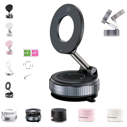 Magnetischer Telefonständer mit Vakuumsauger, faltbarer Magpro 360°-Telefonhalter, magnetischer Vakuum-Handyhalter for alle Telefone im Auto/Spiegel/Fitnessstudio, Schwarz(Magnetic upgrade black) von HOPASRISEE