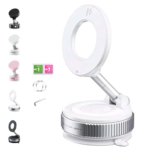 Magnetischer Telefonständer mit Vakuumsauger, faltbarer Magpro 360°-Telefonhalter, magnetischer Vakuum-Handyhalter for alle Telefone im Auto/Spiegel/Fitnessstudio, Schwarz(Magnetic upgrade white) von HOPASRISEE