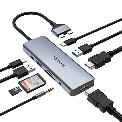 HOPDAY 9 in 2 MacBook Air Adapter USB C Hub, MacBook Pro Docking Station, HDMI Dock Dongle mit 100W PD,USB 3.0,SD/TF Kartenleser,3.5mm Audio, dreifaches Display für MacBook Pro Air Mac von HOPDAY