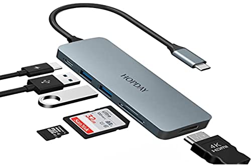 HOPDAY HUB USB C MacBook Air M1, Adapter 6 in 1 USB C Hub mit HDMI 4K 100W PD SD/TF USB 3.0 für MacBook Pro MacBook Air iPad Pro Dell Surface Pro 8/7. von HOPDAY