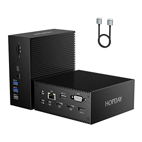 HOPDAY USB C Docking Station, 16 in 2 Universal USB C Dock Triple Display mit 4K HDMI, VGA, 100W PD USB C Hub für MacBook Pro/Air, Lenovo, HP, Dell (USB-A/C 3.0, RJ45, Audio & Mic, SD/TF) von HOPDAY