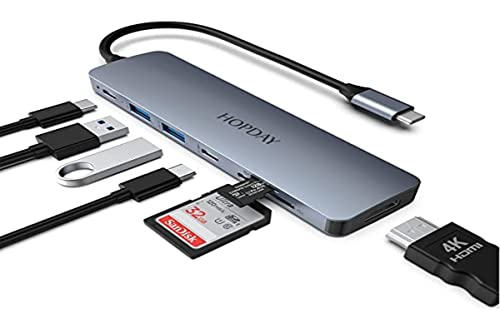 HOPDAY USB C Hub, 7 in 1 USB C Adapter,USB C zu HDMI Dual Monitor für MacBook Pro/Air (4K HDMI,100W PD,2 USB A 3.0,USB C 3.0,SD/TF-Kartenleser) HP, Dell, Surface, Multiport USB C Dockingstation von HOPDAY