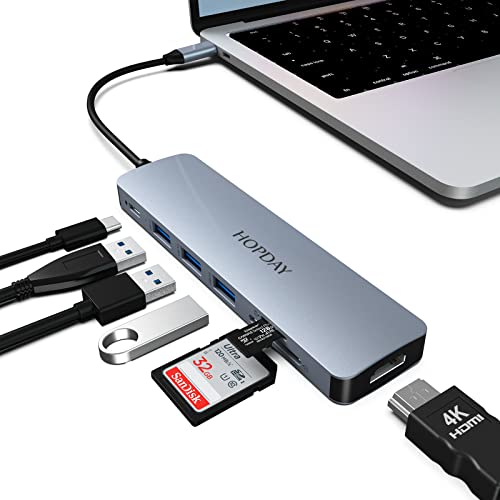 HOPDAY USB C Hub, USB C Adapter 7 in 1 mit 4K HDMI, 100W Typ C PD, 3 USB 3.0 5 Gbps Ports, SD/TF Kartenleser Multiport USB C HDMI für MacBook Ipad HP Dell XPS Surface von HOPDAY