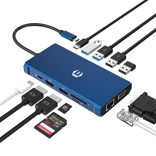 HOPDAY USB C Hub 12 Ports - Multiport Dockingstation mit 4K HDMI, VGA, Ethernet, 100W PD, 4 USB und SD/TF Kartenleser für Laptop und Typ-C-Geräte von HOPDAY