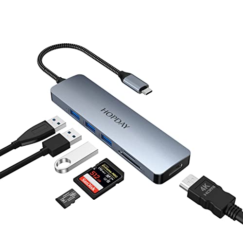 Hopday 6 in 1 USB C -Adapter, Dual Display USB C -Hub für MacBook Pro/Air, USB 3.0 5 Gbit/s Schnelldockingstation (4K HDMI, SD/TF, USB A 3.0) für Dell, Oberfläche, HP, Lenovo und Typ C. von HOPDAY