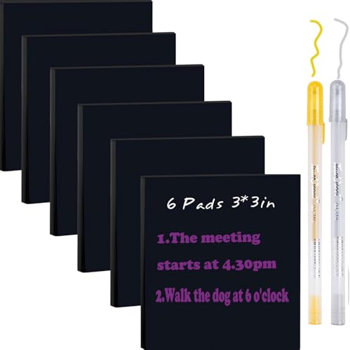Sticky Notes Haftnotizen Schwarz, 3"x3" Post It Notes with 2 Metallic Pens, 6 Pads, Haftnotizen Klebezettel für Schule Zuhause Krankenhaus Bürobedarf Sticky Notes Haftnotizen Schwarz, 3"x3" Post It Notes with 2 Metallic Pens, 6 Pads, Haftnotizen Klebezettel für Schule Zuhause Krankenhaus Bürobedarf von HOPILYIQS