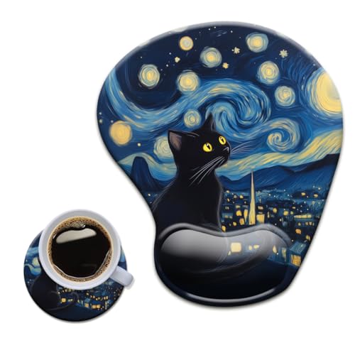 HOPONY Gel-Handgelenkauflage, ergonomisches Büro-Mauspad mit Handgelenkstütze, rutschfest, Schreibtischzubehör, Matte für Zuhause und Spiel, Dekoration, Van Gogh Katze HOPONY Gel-Handgelenkauflage, ergonomisches Büro-Mauspad mit Handgelenkstütze, rutschfest, Schreibtischzubehör, Matte für Zuhause und Spiel, Dekoration, Van Gogh Katze von HOPONY