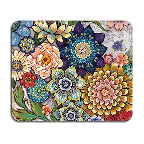 HOPONY Mauspad mit genähtem Rand, Premium-strukturiertes Mauspad, rutschfeste Gummiunterseite, Mauspad für Laptop, Computer und PC, 24,9 x 19,9 cm, Boho-Blumenmuster HOPONY Mauspad mit genähtem Rand, Premium-strukturiertes Mauspad, rutschfeste Gummiunterseite, Mauspad für Laptop, Computer und PC, 24,9 x 19,9 cm, Boho-Blumenmuster von HOPONY