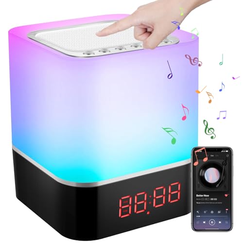 Bluetooth Lautsprecher mit Licht, HOPPIK 5 in 1 Nachttischlampe Touch Dimmbar Wecker RGB Farbwechsel LED Tragbarer Bluetooth Tischlampe Geschenke für Mädchen Kinder Teenager von HOPPIK