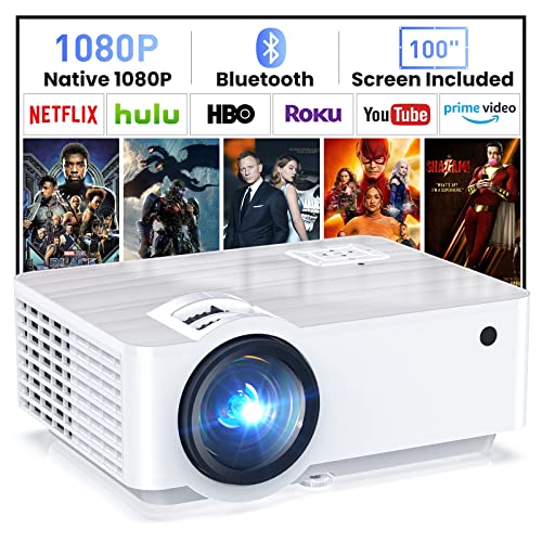 Beamer, Native 1080P Mini Beamer 9500 Lumens Multimedia Heimkino Beamer 4K Bluetooth 5.1 Mit 100'' Bildschirm kompatibel mit HDMI, USB, AV, Smartphone, Pad, TV Box, Laptop von HOPVISION