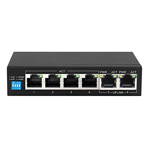 Hored AI106 Smart Switch Poe mit 6 Ports, 4 Ports, 802.3af, 802.3at, 48 V, 60 W, Übertragung bis zu 250 Meter, Smart Funktionen von HORED