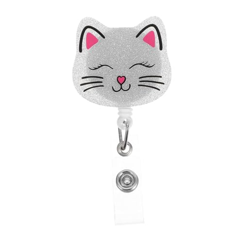 HORIALENCE Einfach zu ziehendes Abzeichen Abzeichenrolle Krokodilklemme pädiatrische Ausweisrolle Niedliche Tier-Abzeichenrollen Katzen-Abzeichenrolle lustiger Ausweishalter Abs Silver von HORIALENCE