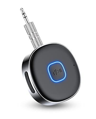 HORJOR AUX Bluetooth Adapter Auto, Bluetooth 5.0 Empfänger Drahtloser Bluetooth Adapter für Auto, Kopfhörer, Freisprechanrufen, Dual Verbindung,16 Stunden Spielzeit von HORJOR