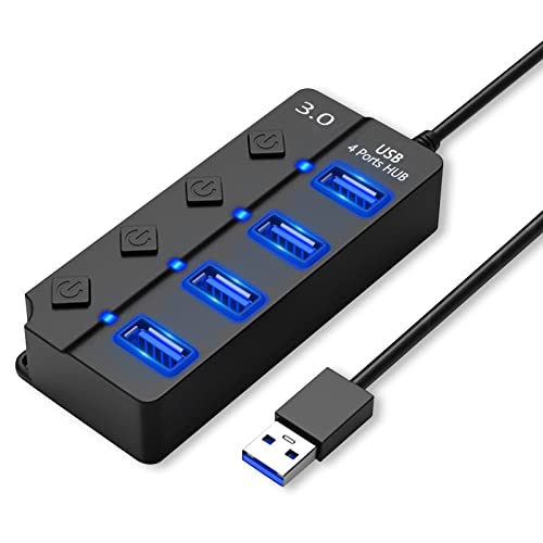HORJOR USB 3.0 Hub USB Splitter Multi USB Port mit separatem Schalter und LED-Anzeigen, 4 USB-Hub Anschluss mit 1 USB 3.0 & 3 USB 2.0 Anschluss für schnelle Datenübertragung & Aufladen HORJOR USB 3.0 Hub USB Splitter Multi USB Port mit separatem Schalter und LED-Anzeigen, 4 USB-Hub Anschluss mit 1 USB 3.0 & 3 USB 2.0 Anschluss für schnelle Datenübertragung & Aufladen von HORJOR