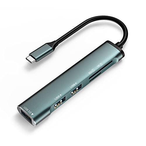 HORJOR USB C Hub 5-in-1, MacBook USB Multiport Adapter für schnelle Datenübertragung & Aufladen, 3 USB-A Datenports, 1 SD / 1 TF von HORJOR