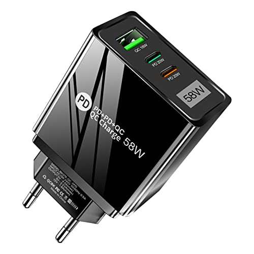 HORJOR USB C Ladegerät, 3 Ports Mehrfach Ladegerät PD USB C Netzteil Schnellladegerät mit USB-C und USB-A, 58W Power Adapter für iPhone 14 Pro Max 11 12 13, Google Pixel, iPad, Samsung Galaxy, Handys von HORJOR