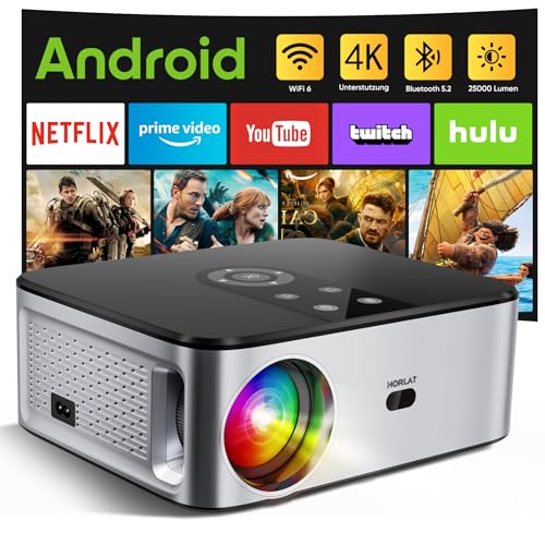 Beamer, HORLAT 5G WiFi Bluetooth Full HD Projektor, Native 1080P Heimkino Video Beamer 4K Unterstützt, 16000 Lumen, Auto 4P/4D Trapezkorrektur, 50% Zoom, Kompatibel mit iOS/Android/TV Stick von HORLAT