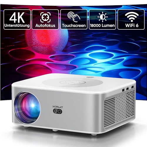 Beamer【Autofokus/Trapezkorrektur】 1080P WiFi Bluetooth Beamer 4K Unterstützt mit Touchscreen,16000 Lumen,50% Zoom,Heimkino Video Beamer kompatibel mit Fire Stick,Laptop (cremefarben) von HORLAT