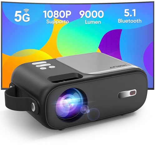 Mini Beamer, Beamer, 5G WiFi Bluetooth 9000 Lumen, Unterstützung Full HD 1080P, Trapezkorrektur ±15°, Heimkino Videoprojektor, kompatibel mit Smartphone/TV Stick von HORLAT