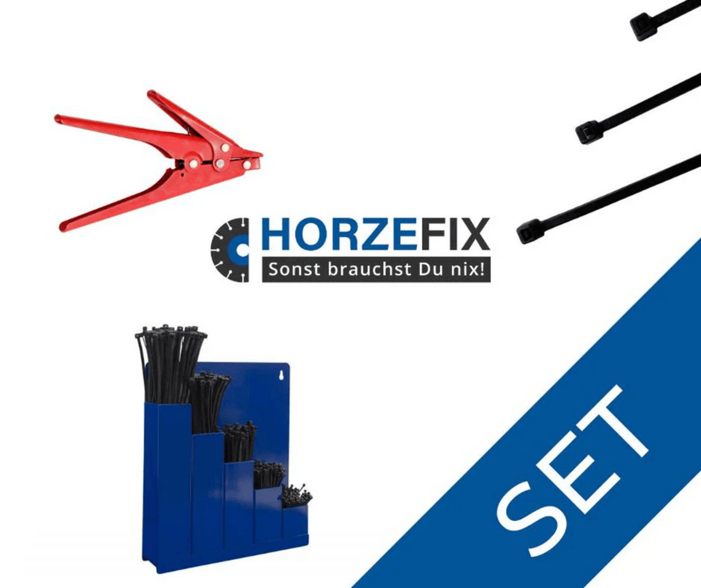 HORZEFIX Kabelbinder 1500 Stück schwarz mit Kabelbinderzange und Ordnungsbox (Sparset, 1500-St) Ordnungsbox Kabelbinderset wetterfest/ Lagerregal von HORZEFIX