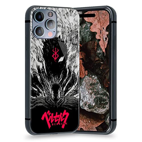 HOSCLANS Japanische Anime-Abdeckung Anti-Drop Cartoon Shell Manga Muster Mode Weiches Silikon Glänzend Glas Schutzhüllen (für iPhone 12 Pro Max, Guts Berserker) von HOSCLANS