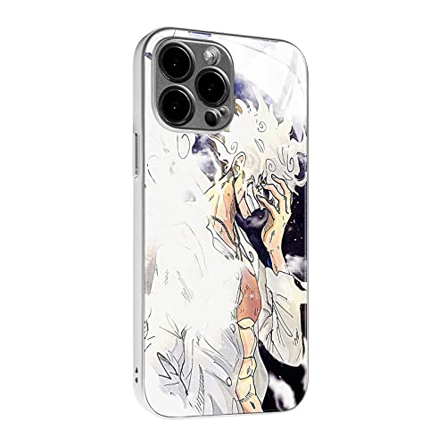 HOSCLANS Japanisches Anime-Schutzhülle, mehrfarbige Manga-Mode, weiche Silikon-Glas-Handyhüllen (für iPhone 13 Mini, Silber, Luffy Gear 5 Nika) von HOSCLANS