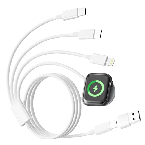 4 in 2 Ladekabel Kompatibel für Apple Watch Ladekabel, iWatch Ladekabel USB C Watch Kabel iPhone Watch Ladegerät mit Lightning/USB C/iWatch/Micro für Apple Watch Serie 9/8/7/6/Ultra,iPhone 15/14/13/12 von HOSOW