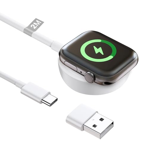 Kompatibel mit Apple Watch Ladekabel USB C, iWatch Ladekabel 2M für Apple Watch Ladegerät Magnetisch Apple Watch Kabel Ladestation mit Adapter USB C auf USB für Apple Watch Series 9/8/7/6/5/4/3/2/SE von HOSOW