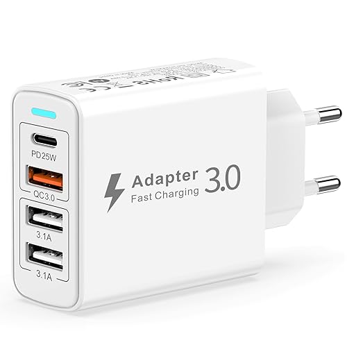 USB C Ladegerät 40W,USB Ladegerät Mehrfach 4 Port mit PD&QC3.0 Schnellladegerät, USB Stecker Mehrfach Handy Ladegerät USB C Netzteil USB Adapter Steckdose für iPhone 15/14/13/12/11,Samsung S24/S23/S22 von HOSOW